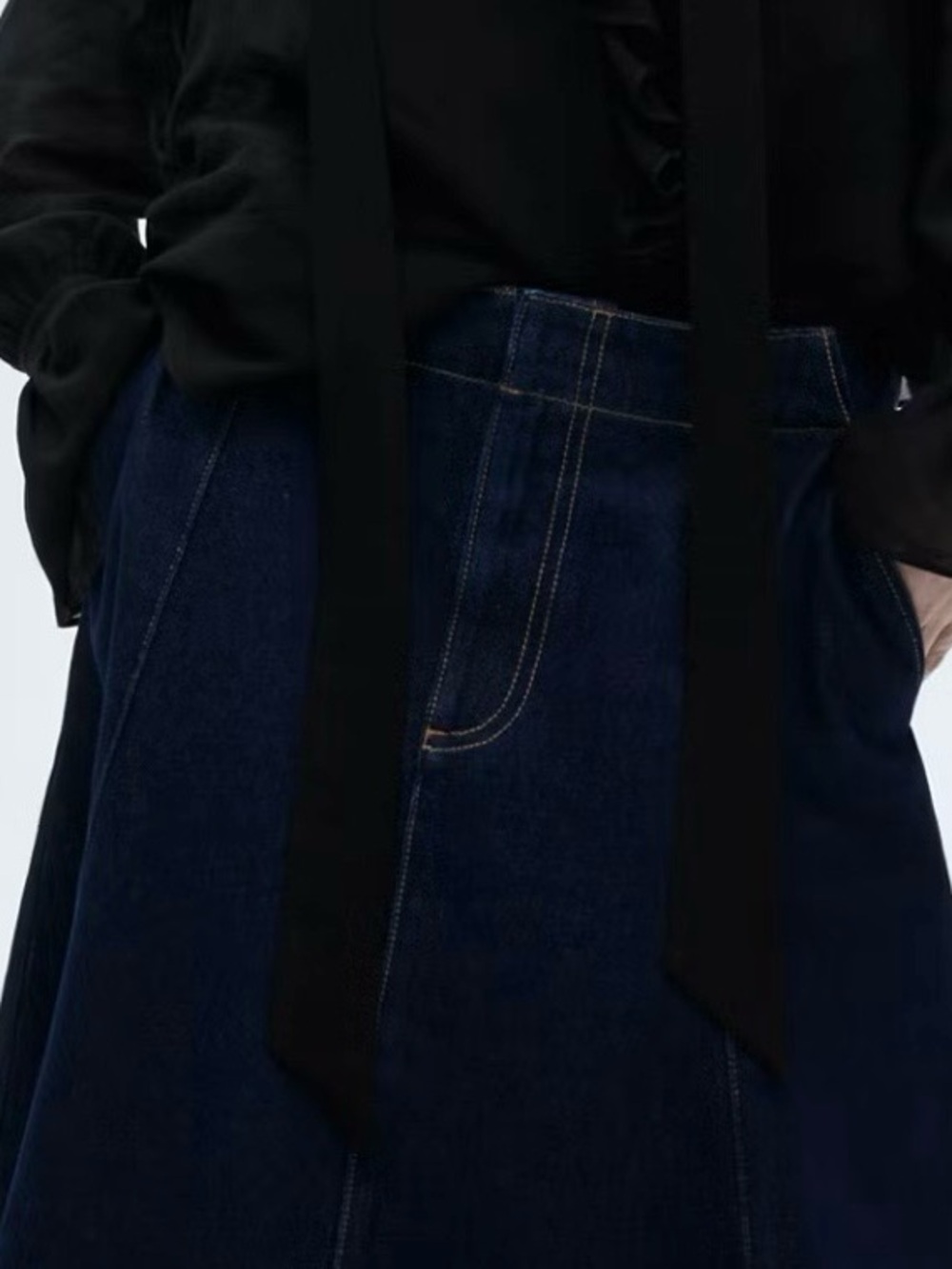 MNG Dark Wash A-Line Denim Midi Skirt 100% Cotton Size Large Minimalist Chic - Picture 5 of 10